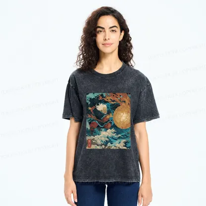 Tokyo-Tiger Samurai Controls Fireball Washed T-Shirt