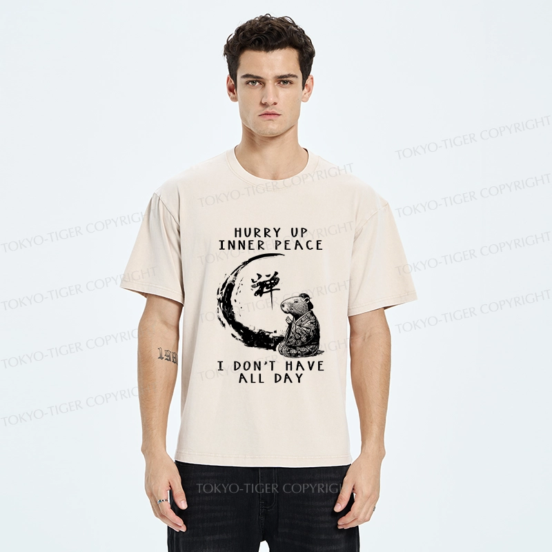 Tokyo-Tiger Hurry Up Inner Peace Zen Washed T-Shirt