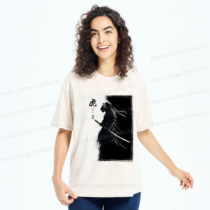 Tokyo-Tiger Retro Tiger Samurai Washed T-Shirt