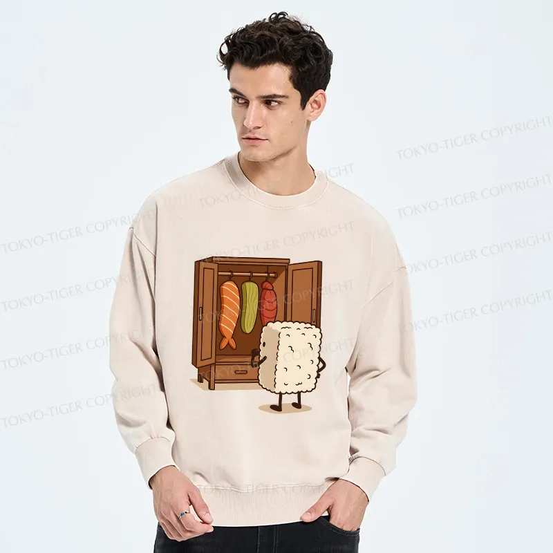 Tokyo-Tiger Sushi Pick Out Clothes Washed Sweatshirt
