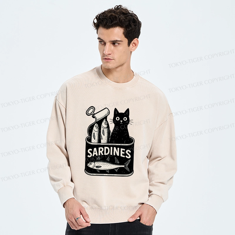 Tokyo-Tiger Cat And Canned Fish Washed Sweatshirt