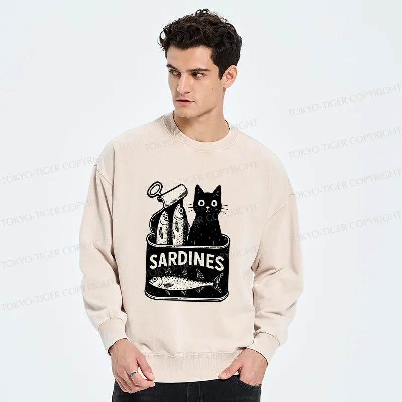 Tokyo-Tiger Cat And Canned Fish Washed Sweatshirt