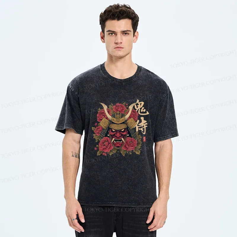Tokyo-Tiger Rose Ghost Samurai Washed T-Shirt