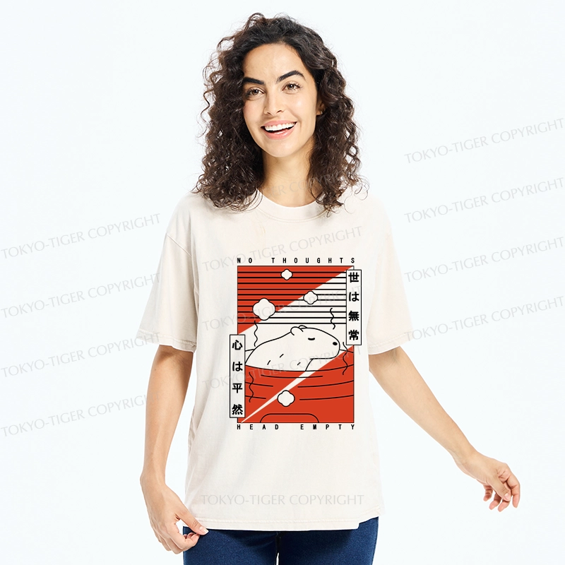 Tokyo-Tiger Capybara No Thoughts Head Empty Washed T-Shirt