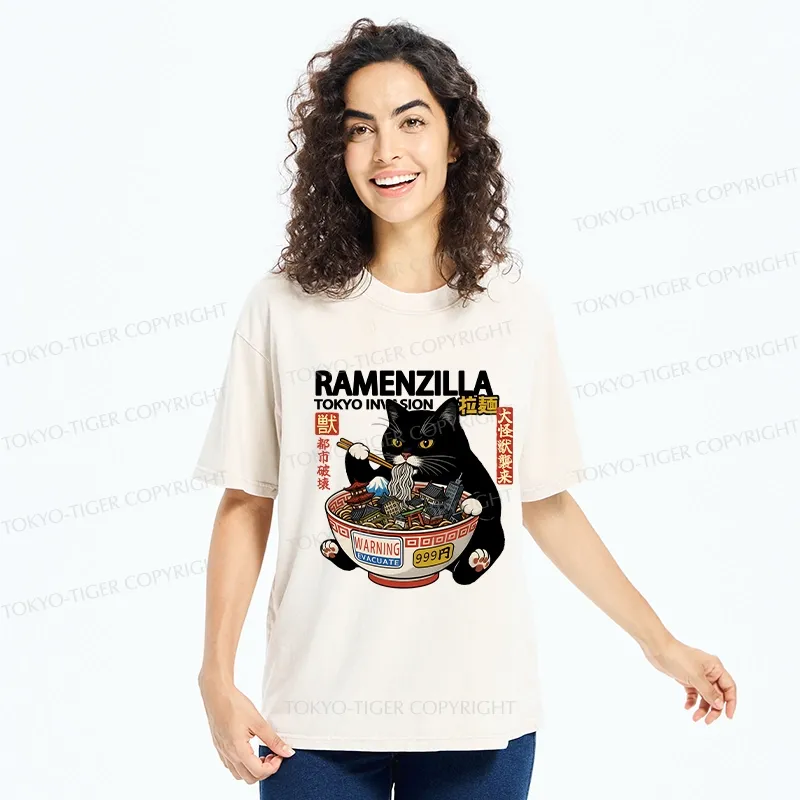 Tokyo-Tiger Funny Ramenzilla Washed T-Shirt