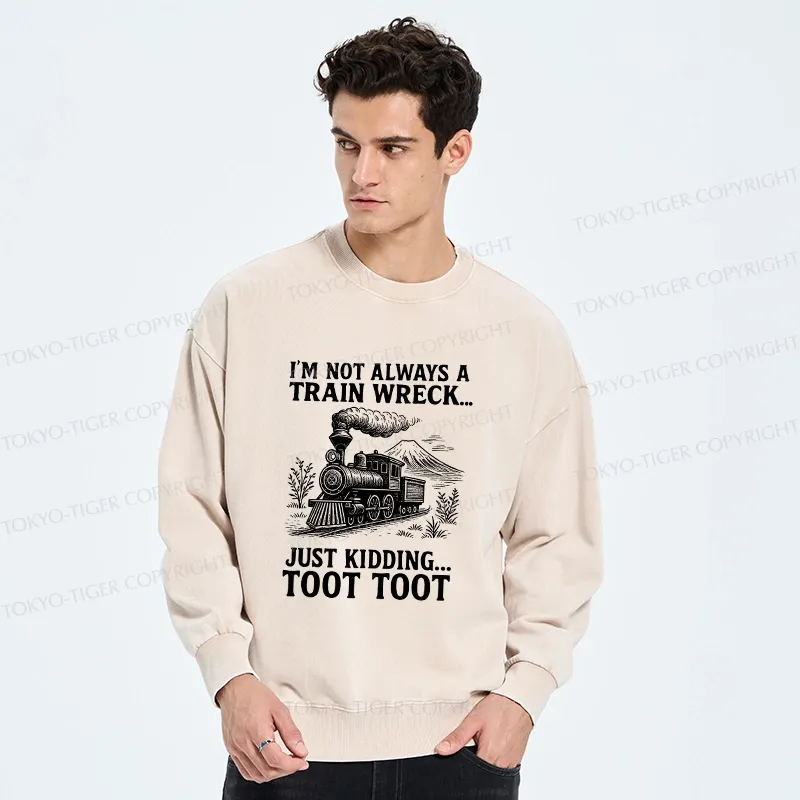 Tokyo-Tiger Funny Train Jokes Washed Sweatshirt