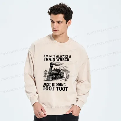 Tokyo-Tiger Funny Train Jokes Washed Sweatshirt