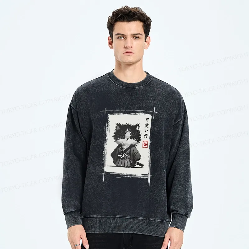 Tokyo-Tiger Kitten Samurai Washed Sweatshirt