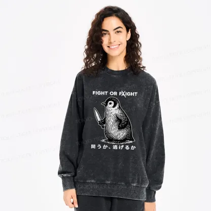 Tokyo-Tiger Funny Fight Or Flight Washed Sweatshirt
