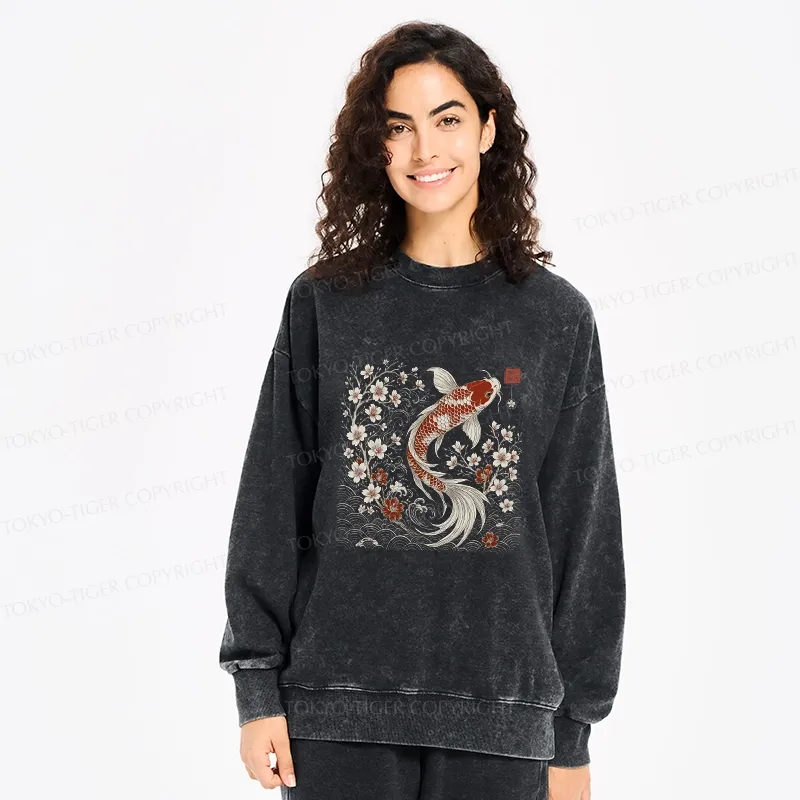 Tokyo-Tiger Vintage Sakura And Koi Washed Sweatshirt