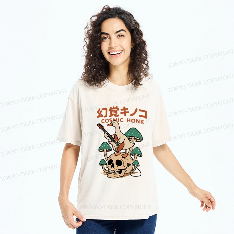 Tokyo-Tiger Hallucinogenic Mushrooms Cosmic Honk Washed T-Shirt