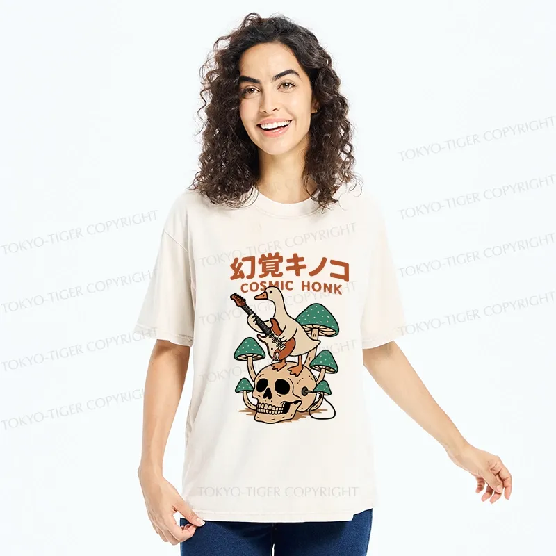 Tokyo-Tiger Hallucinogenic Mushrooms Cosmic Honk Washed T-Shirt