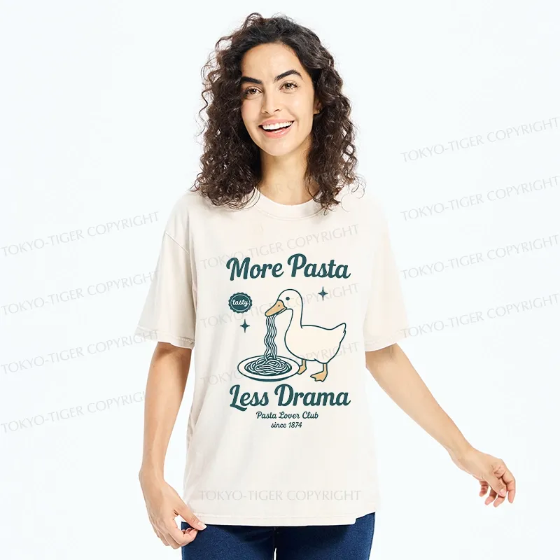 Tokyo-Tiger More Pasta Less Drama Washed T-Shirt