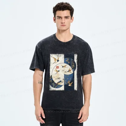 Tokyo-Tiger Swallows Among The Bamboo Washed T-Shirt