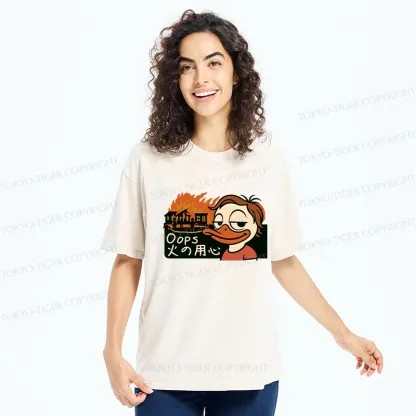 Tokyo-Tiger Oops Fire Safety Funny Washed T-Shirt