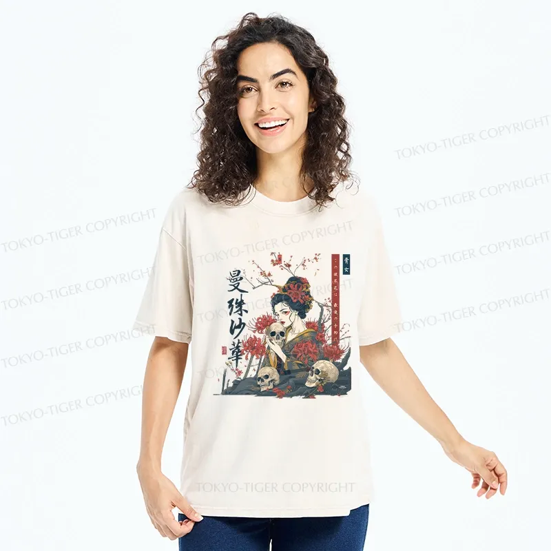 Tokyo-Tiger Geisha Holding A Skull Washed T-Shirt