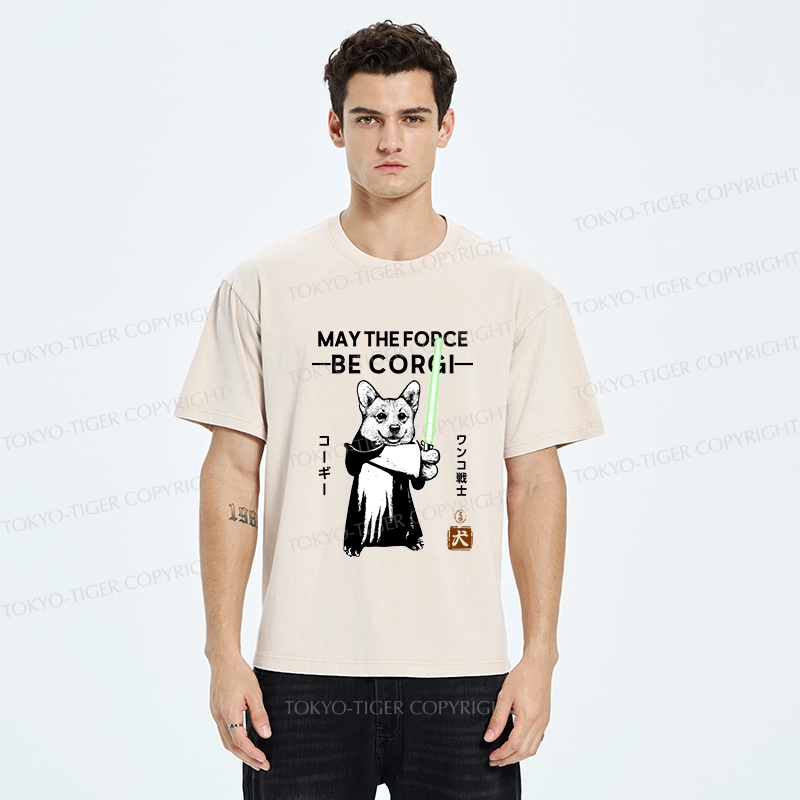 Tokyo-Tiger Funny Corgi Warrior Washed T-Shirt