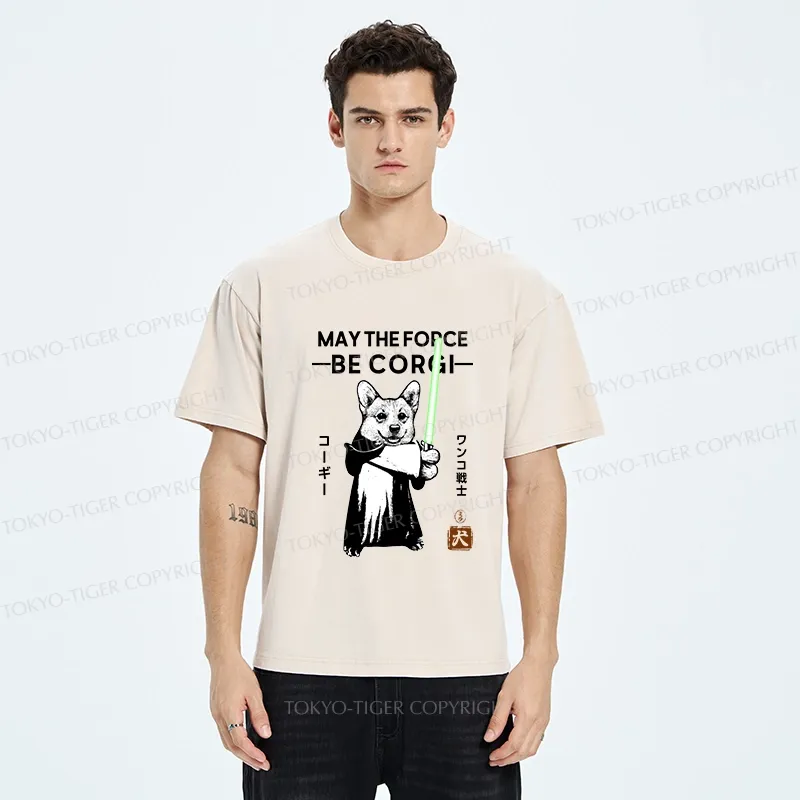 Tokyo-Tiger Funny Corgi Warrior Washed T-Shirt