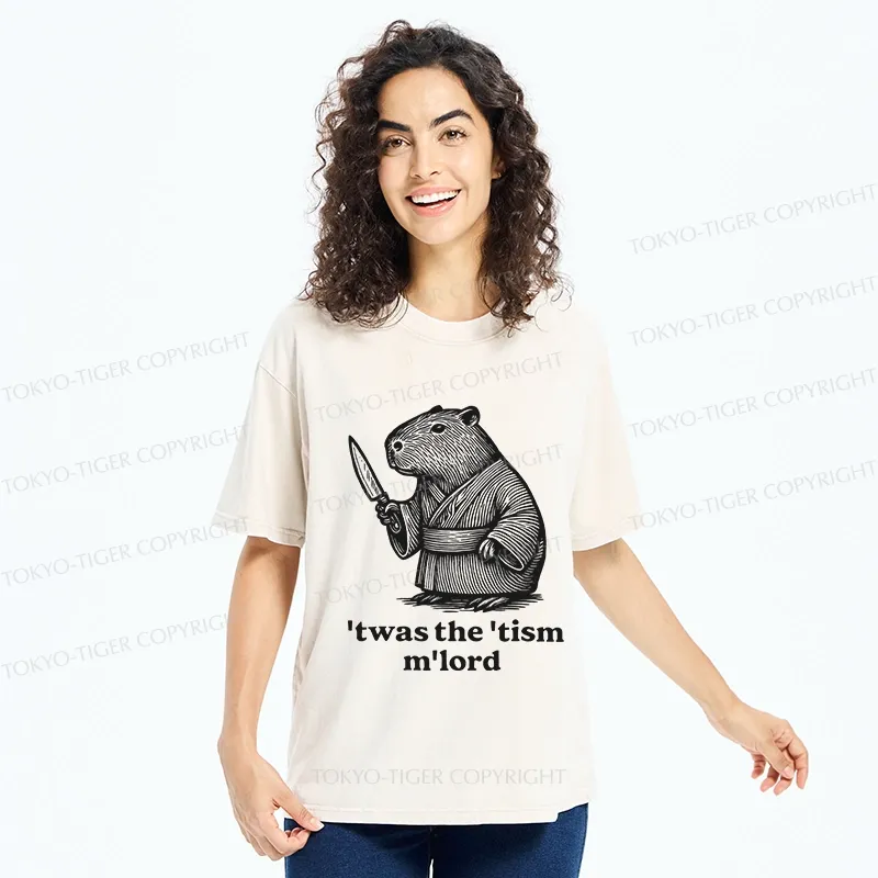Tokyo-Tiger Focused Capybara Samurai Washed T-Shirt