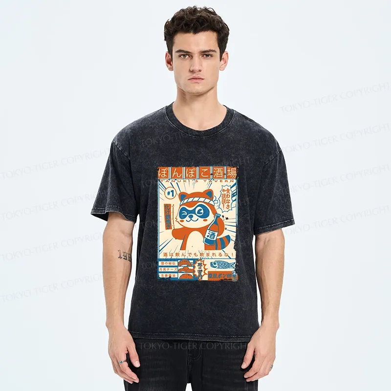 Tokyo-Tiger Japanese Raccoon Pub Washed T-Shirt