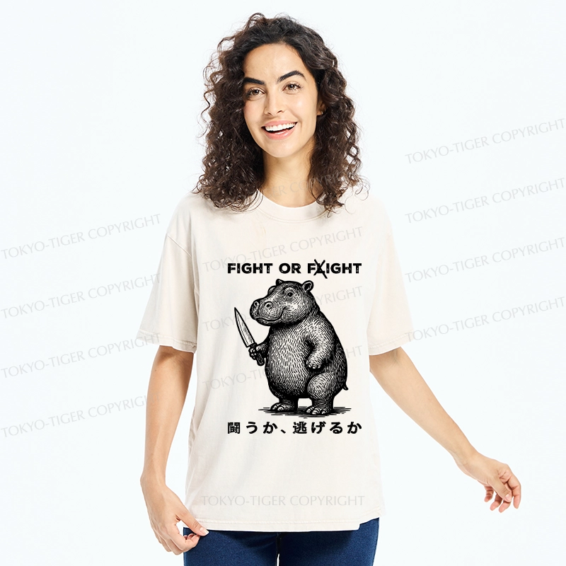 Tokyo-Tiger Fight Or Flight Moo Deng Washed T-Shirt