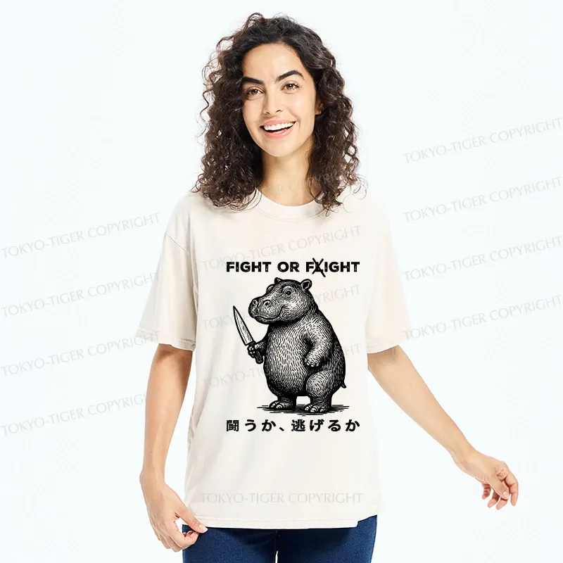 Tokyo-Tiger Fight Or Flight Moo Deng Washed T-Shirt