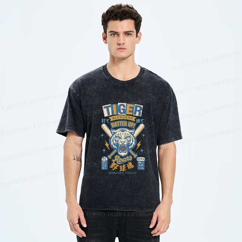 Tokyo-Tiger Retro Tiger Baseball Spirit Washed T-Shirt