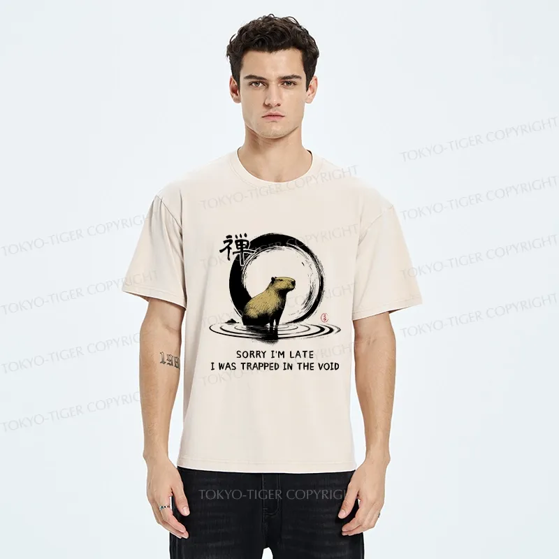 Tokyo-Tiger Zen Capybara Was Trapped In The Void Washed T-Shirt
