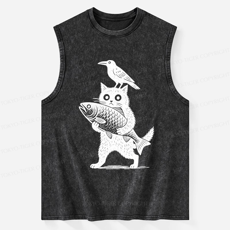 Tokyo-Tiger Black Animals Funny Washed Tank
