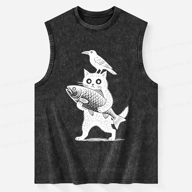 Tokyo-Tiger Black Animals Funny Washed Tank