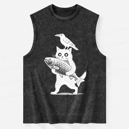 Tokyo-Tiger Black Animals Funny Washed Tank