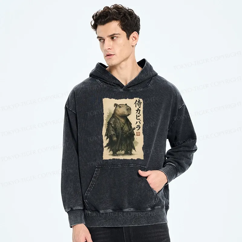 Tokyo-Tiger Capybara Samurai Washed Hoodie