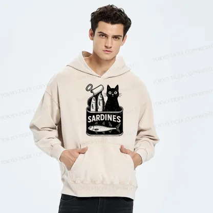 Tokyo-Tiger Cat And Canned Fish Washed Hoodie