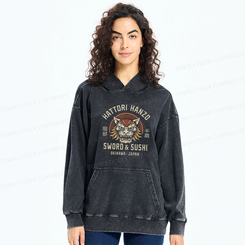Tokyo-Tiger Hattori Lion Japanese Samurai Washed Hoodie