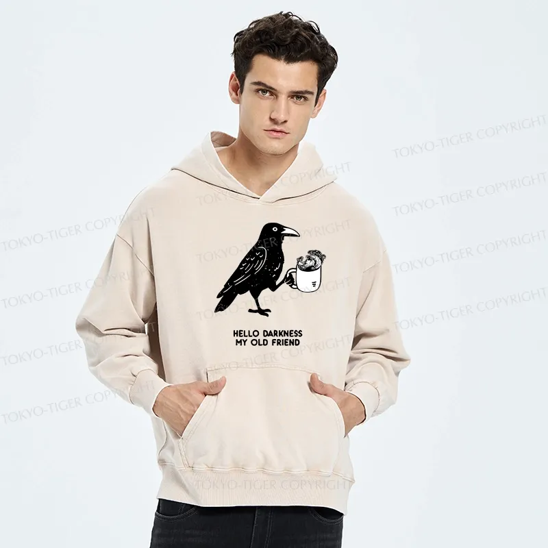 Tokyo-Tiger Crow Drinking Black Coffee Funny Washed Hoodie