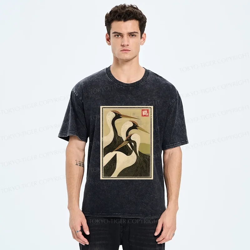 Tokyo-Tiger Japanese Crane Vintage Washed T-Shirt