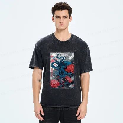 Tokyo-Tiger Deep Sea Retro Octopus Washed T-Shirt