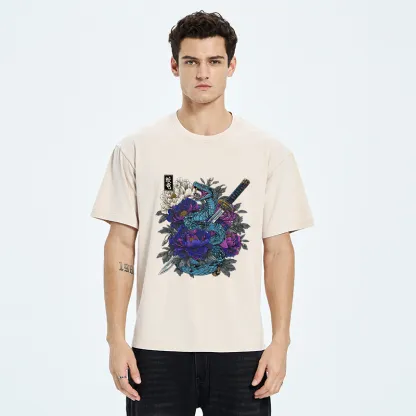 Tokyo-Tiger Snake Katana Japanese Washed T-Shirt