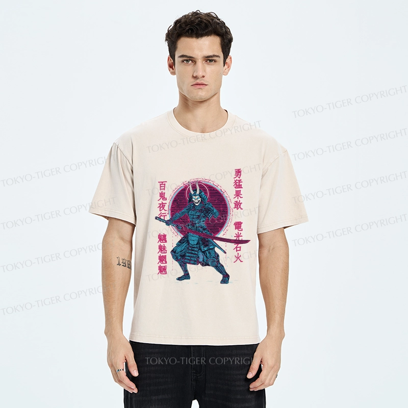 Tokyo-Tiger Japanese Oni Samurai Washed T-Shirt