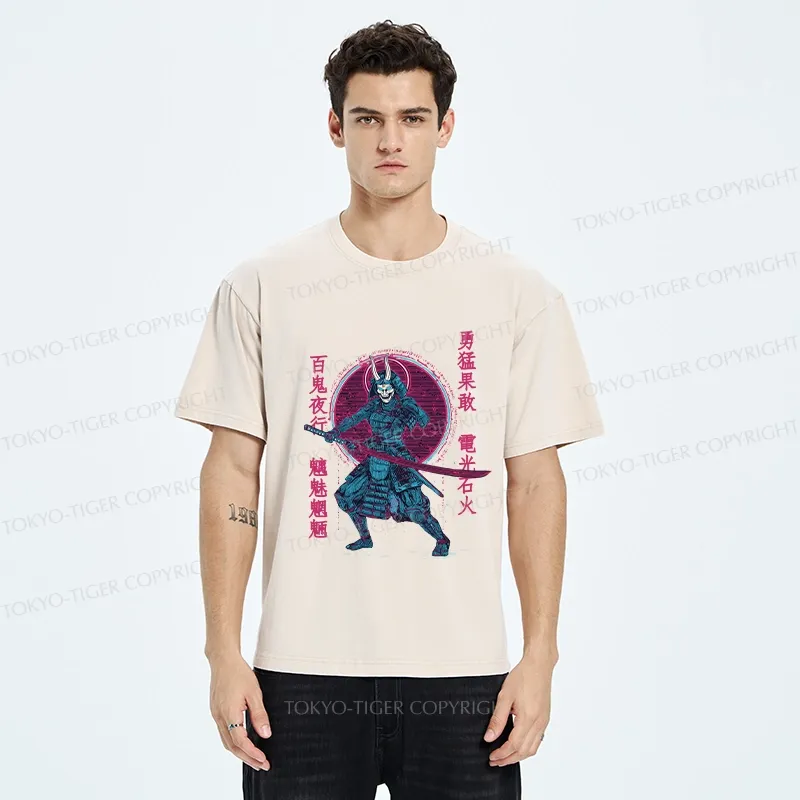 Tokyo-Tiger Japanese Oni Samurai Washed T-Shirt