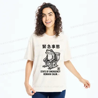 Tokyo-Tiger Funny Remain Calm Frog Washed T-Shirt