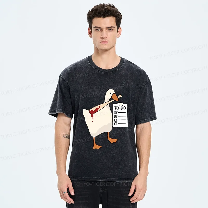 Tokyo-Tiger Task Slayer Goose Funny Washed T-Shirt