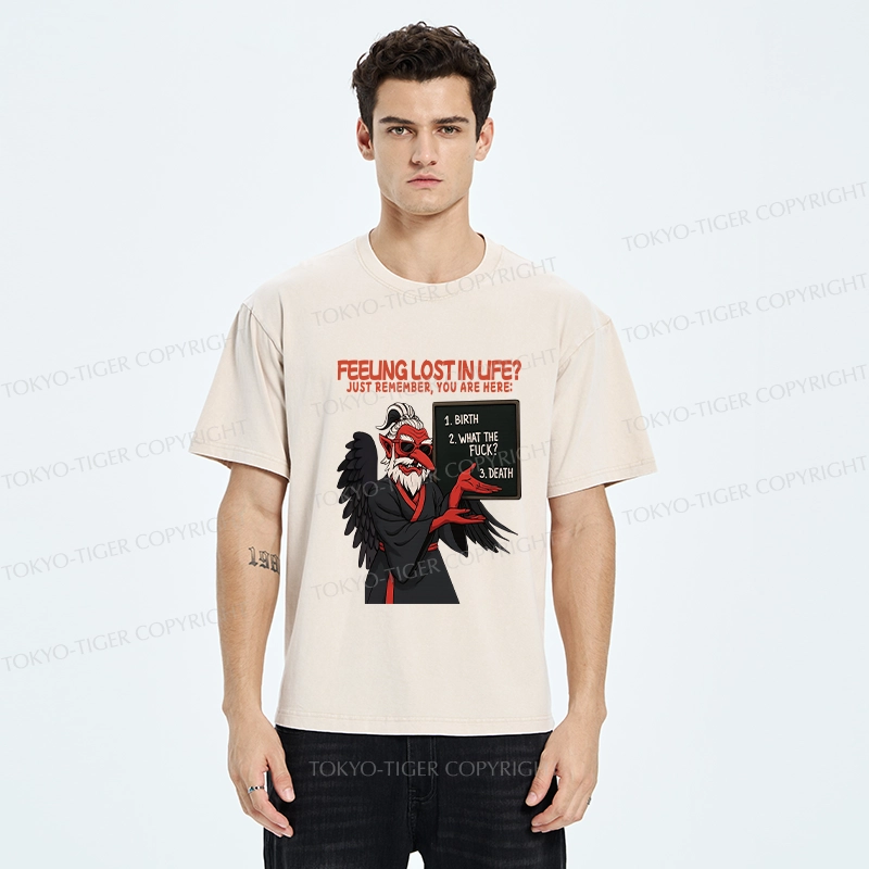 Tokyo-Tiger The Three Stages Of Life Funny Washed T-Shirt