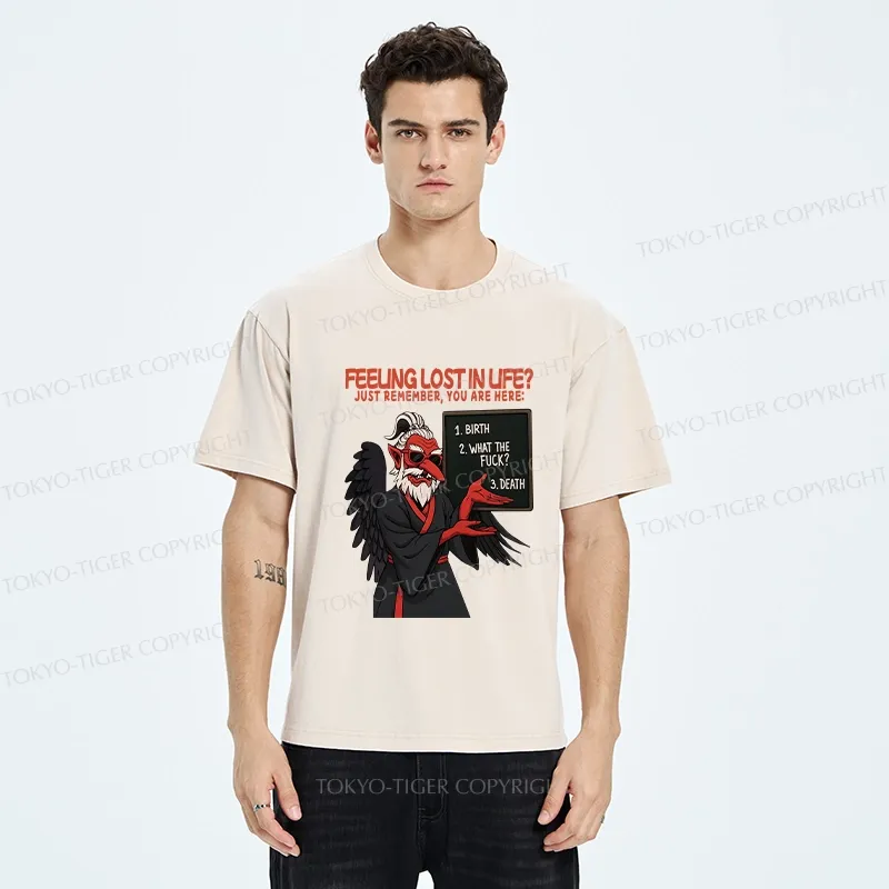 Tokyo-Tiger The Three Stages Of Life Funny Washed T-Shirt