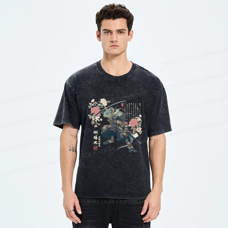 Tokyo-Tiger Lizard Samurai Washed T-Shirt