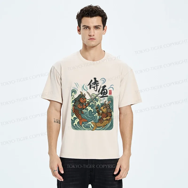 Tokyo-Tiger Japanese Samurai Fish Washed T-Shirt