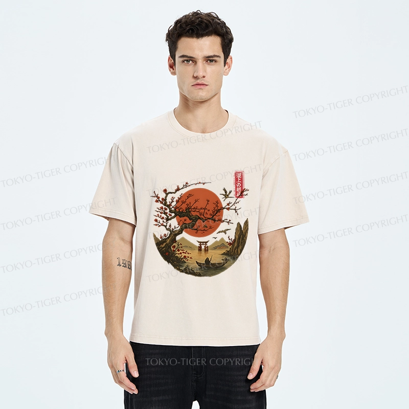 Tokyo-Tiger Japanese Tranquil Scenery Washed T-Shirt
