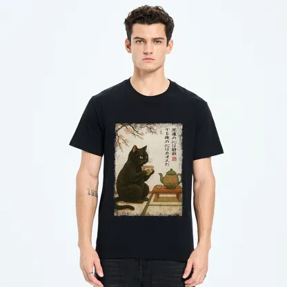 Tokyo-Tiger Tea Time With A Black Cat Classic T-Shirt
