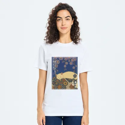 Tokyo-Tiger Ukiyoe Wisteria Flowers and Cats Classic T-Shirt