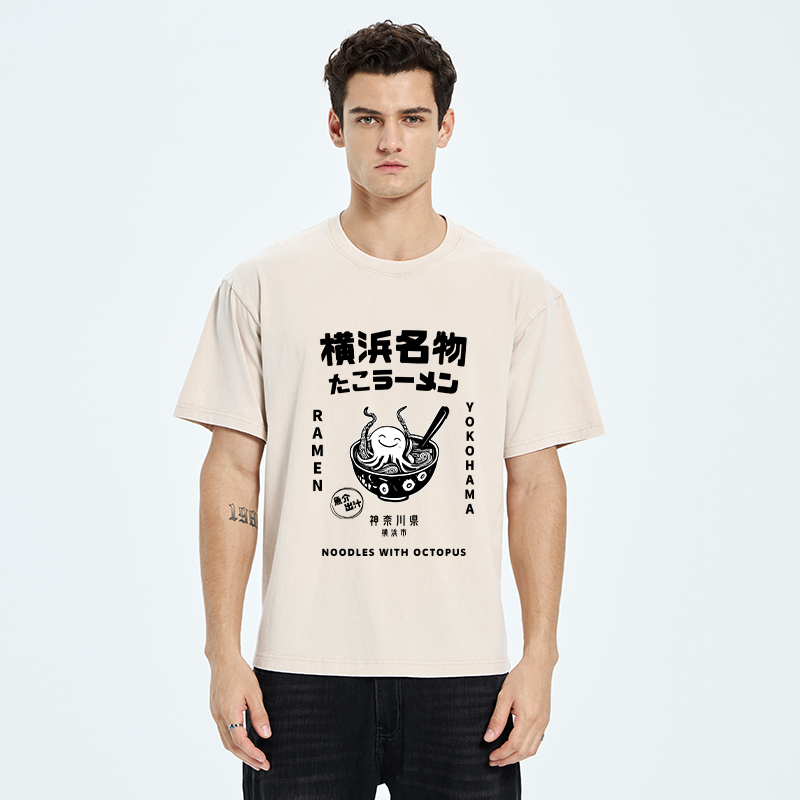 Tokyo-Tiger Yokohama Specialty Octopus Ramen Washed T-Shirt